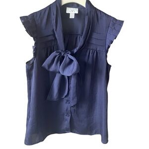 Loft Navy Bow Tie Sleeveless Blouse - Size Small